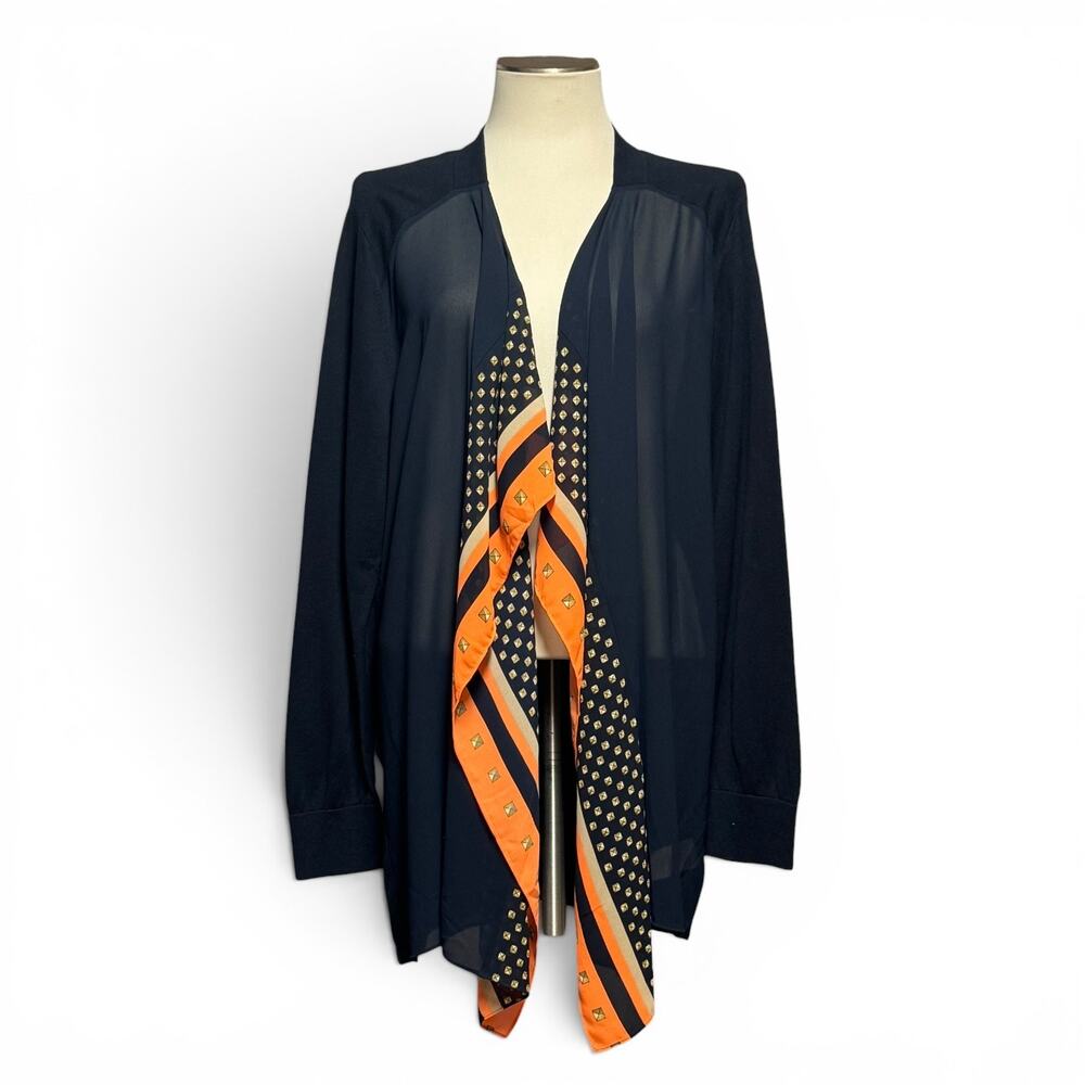 Michael Michael Kors Cotton Drape Neck Open‎ Front Cardigan Navy Blue Orange 3X
